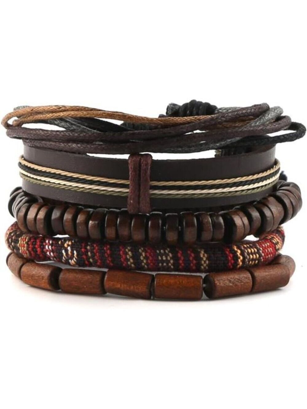Hemp Leather Wrap Bracelets Unisex Men Women Wood Beads Tribal Ethnic Wristband